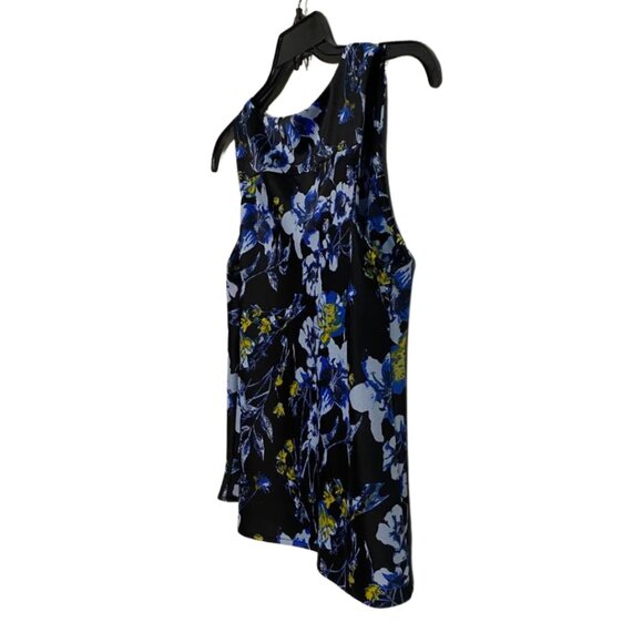 Halogen Floral Bright Blue Black V-Neck Sleeveless Blouse Top XS Polyester - Picture 6 of 12